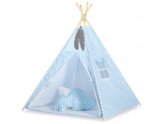 TIPI stan pre deti + karimatka + vankúšiky + prívesky z peria - Chevron sky